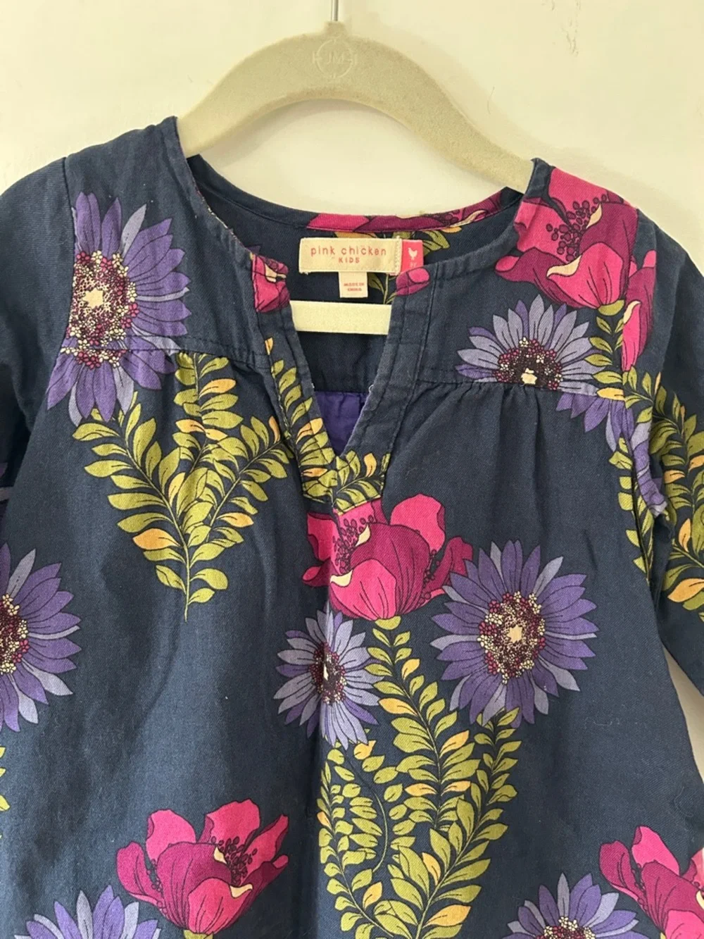 Pink Chicken Dress Girls 3Y Navy Floral Playful Long Sleeve Tunic